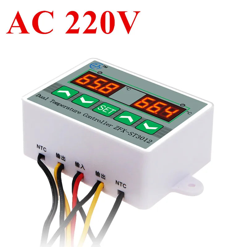 ZFX-ST3012 Dual Temperature Controller Digital Thermostat Incubator Microcomputer Dual Probe AC 220V 12V 24V
