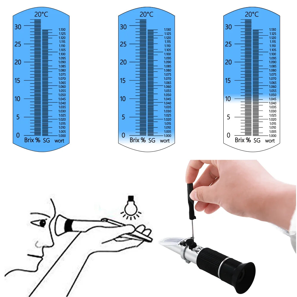 Beer Wine Wort Refractometer Dual Scale 0-32% Brix 1.000-1.130 SG with ATC Homebrew Hydrometer