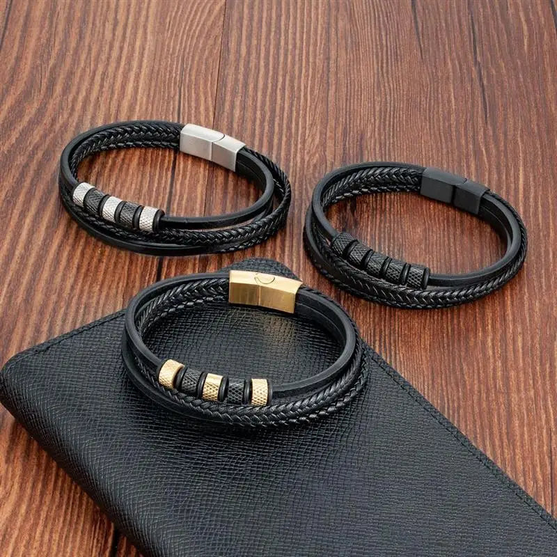 CowLost | fashion-volcanic-stone-beaded-mutilayer-leather-bracelet-for-men |19
