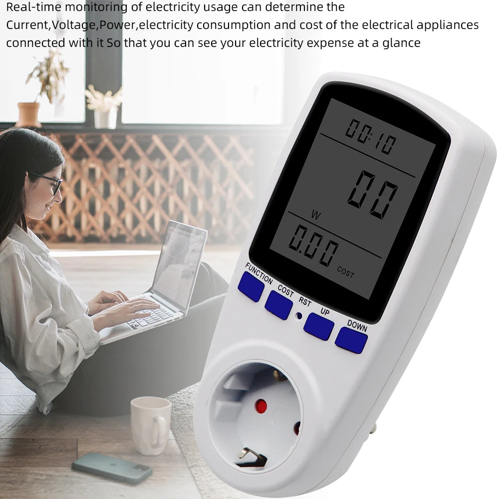 Digital LCD Power Meter Wattmeter Socket 220V AC EU Energy Measuring Outlet with Overload Protection and 7 Display Modes
