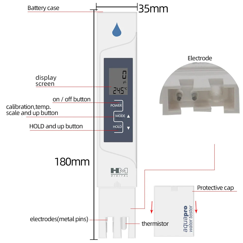 HM Digital AquaPro AP-2 2-in-1 EC & Temperature Water Quality Tester with Auto Calibration