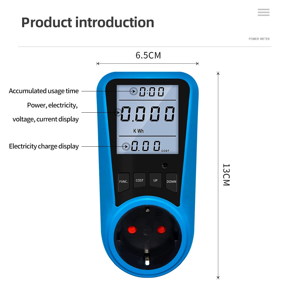 Digital Wattmeter Power Meter Voltmeter AC 220V LCD Backlight Energy Tester with EU US UK AU FR BR IT Plug