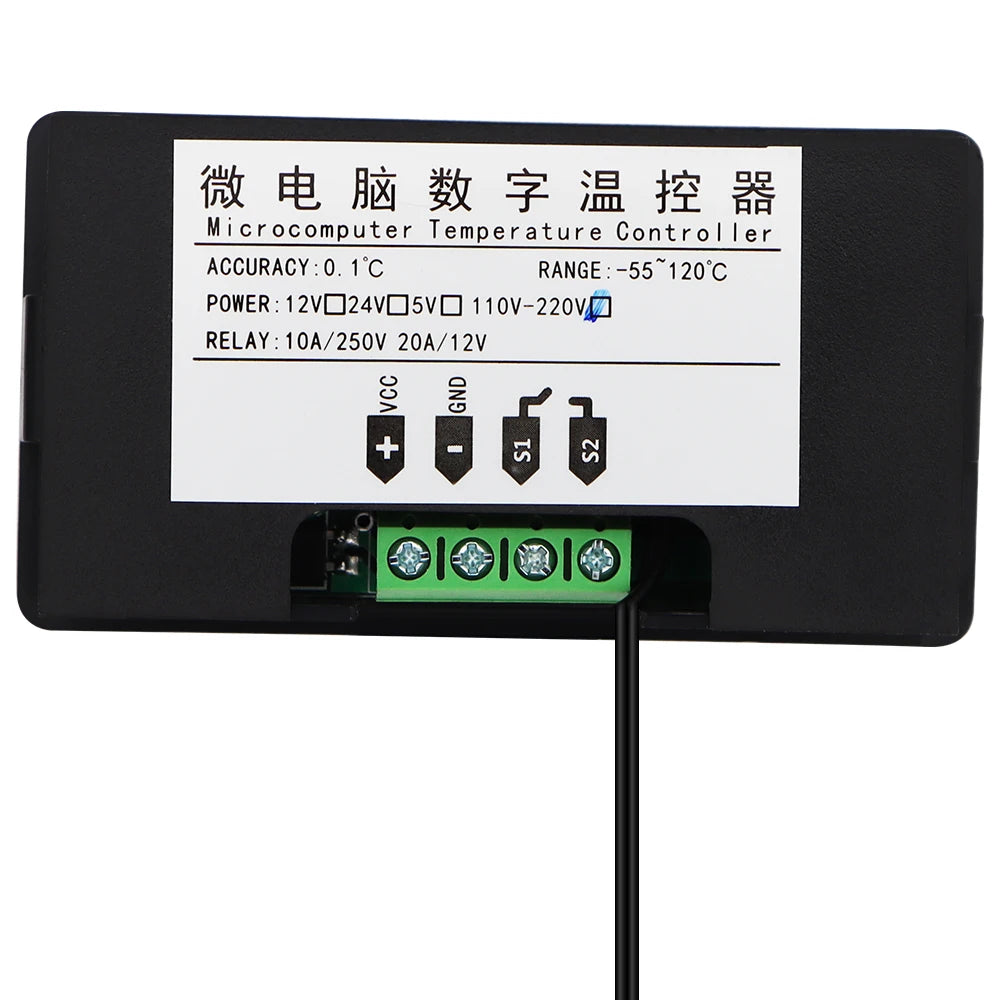 W3230 Digital Temperature Controller Thermostat 12V/24V/AC110-220V LED Display Waterproof Heat/Cool Control