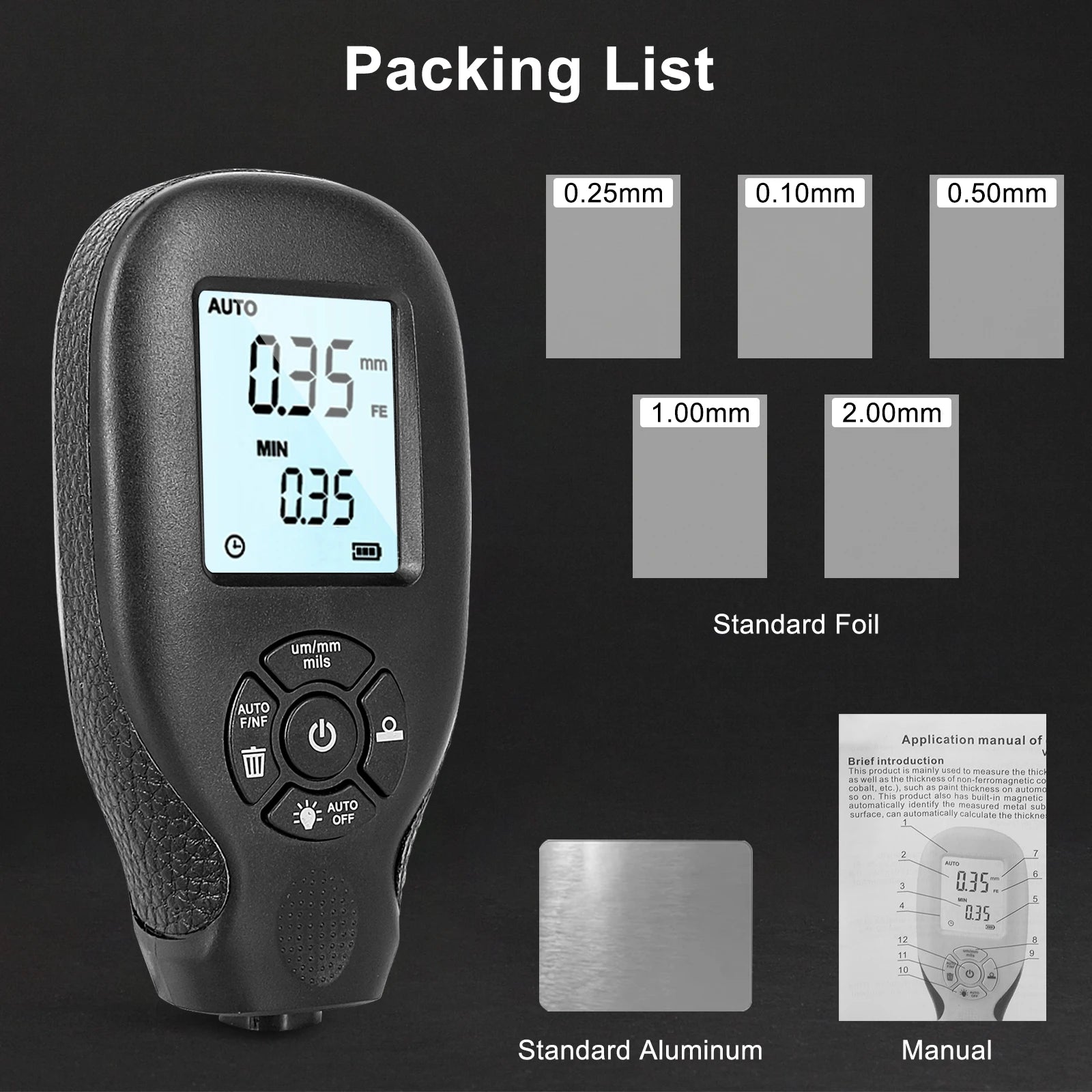 JUANJUAN Car Paint Coating Thickness Gauge 0-2000um LCD Display Manual Tester