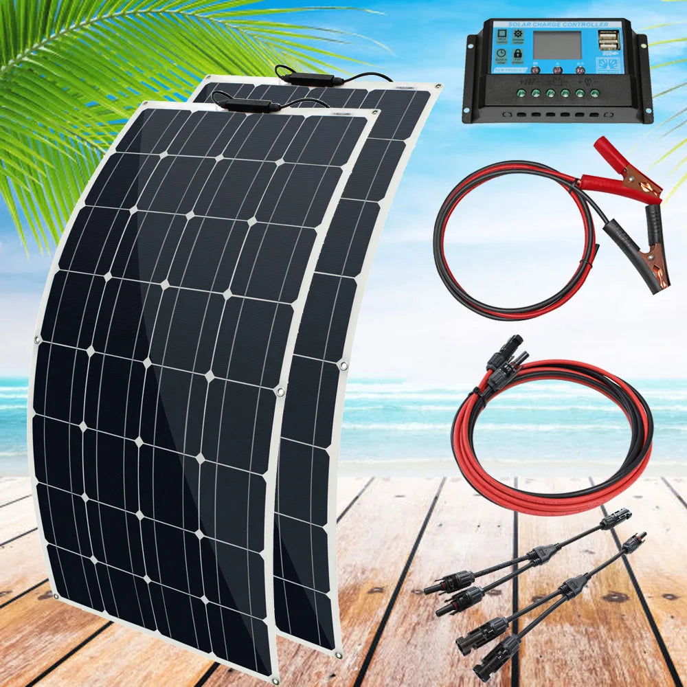 12v100w 200w 300w high efficiency Monocrystalline Solar Cell flexible solar panel kit for 12 volt battery camping