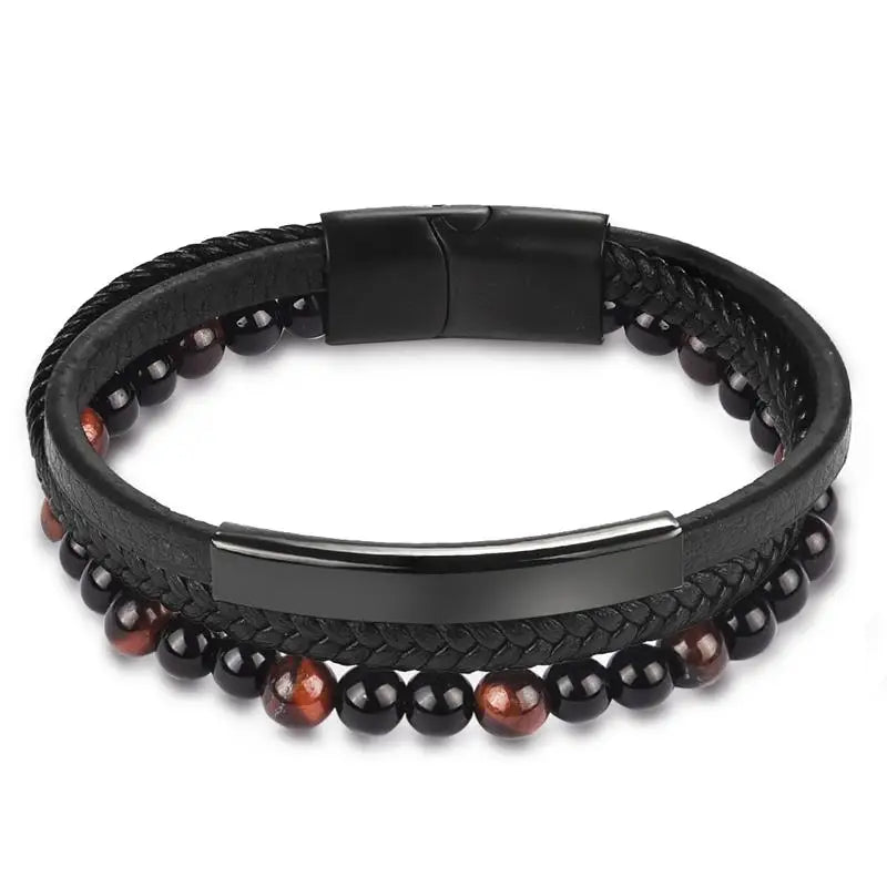 CowLost | badge-pass-holders-mens-natural-stone-beads-multilayer-leather-bracelet-with-magnetic-clasp |32
