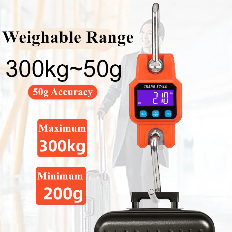 JUANJUAN Digital Crane Scale 300kg-500kg Heavy Duty Hanging Hook Portable Stainless Steel