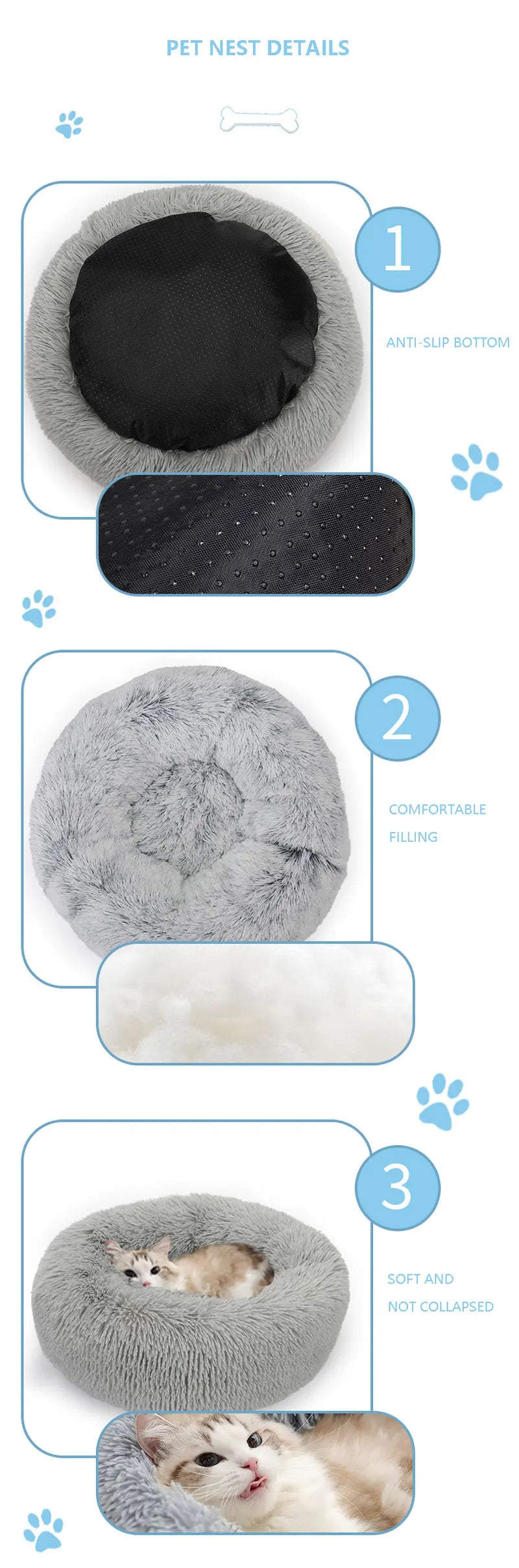 CowLost | product_id-super-soft-round-pet-bed-kennel-warm-plush-sleeping-bag-for-dogs-cats-46-50-60cm |9