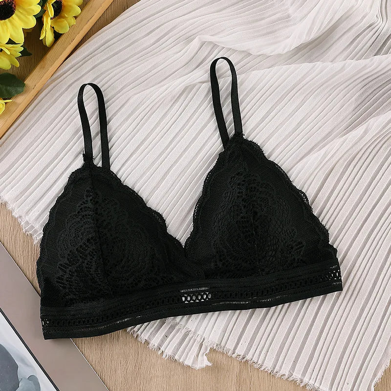 CowLost | product_id-women-s-lace-v-neck-triangle-cup-bralette-with-adjustable-padded-straps-solid-color |10