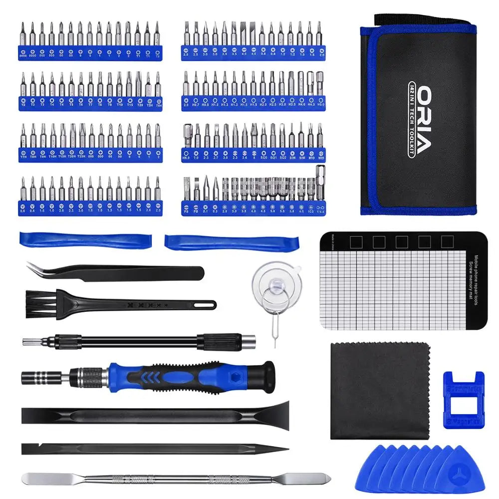 ORIA 142-in-1 Magnetic Precision Screwdriver Set with Bits and Portable Bag