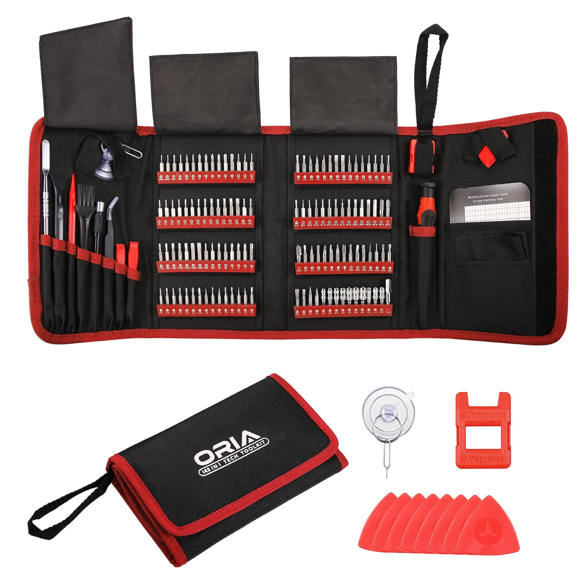ORIA 142-in-1 Magnetic Precision Screwdriver Set with Bits and Portable Bag