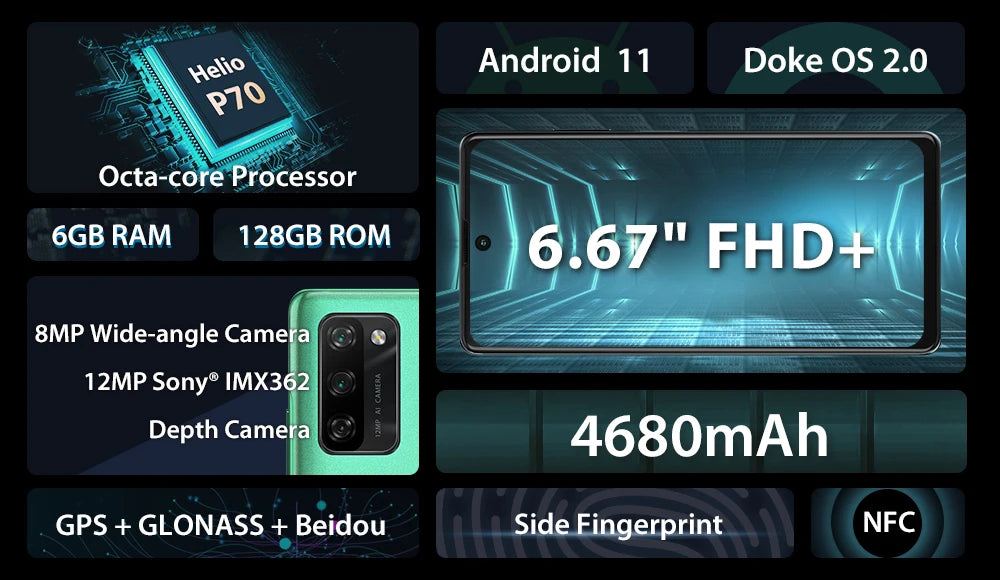 CowLost | blackview-a100-helio-p70-android-11-smartphone-6gb-128gb-6-67-4680mah-cellphone |9