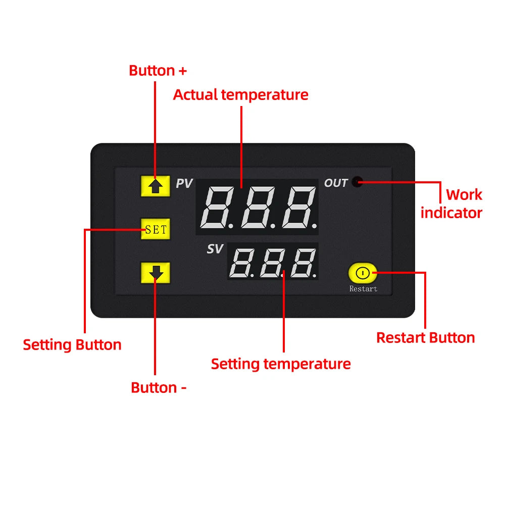 W3230 Digital Temperature Controller Thermostat 12V/24V/AC110-220V LED Display Waterproof Heat/Cool Control