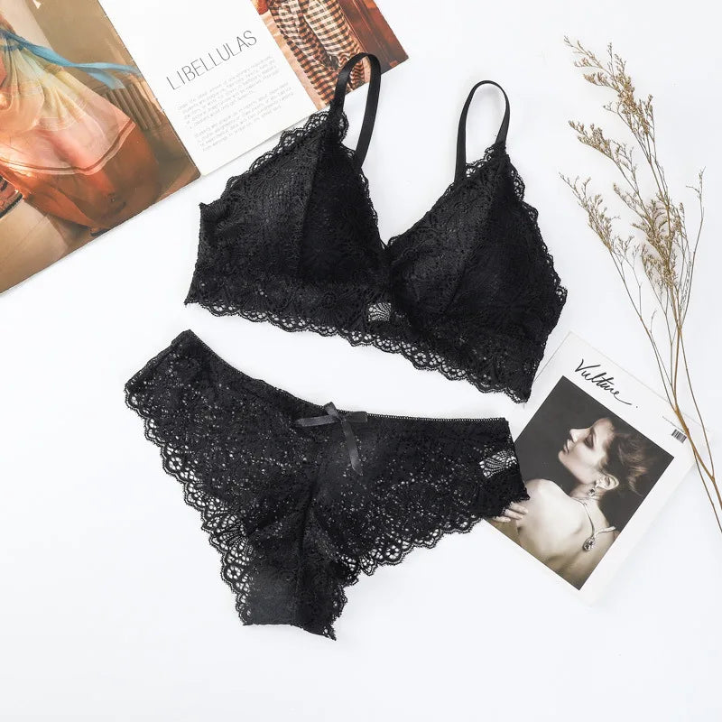 CowLost | product_id-women-floral-lace-wire-free-push-up-bra-and-low-rise-panties-set |13