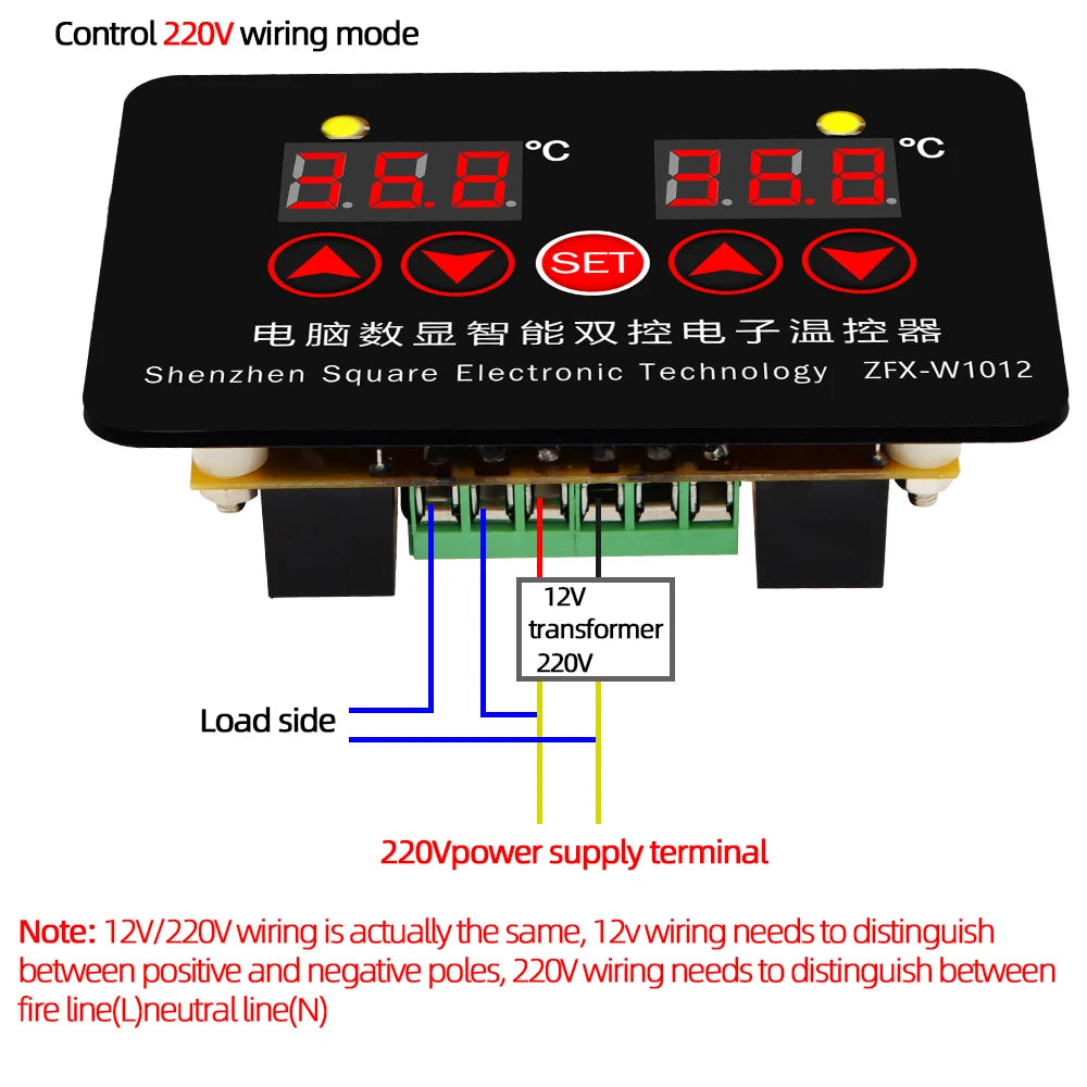 ZFX-W1012 Digital Thermostat Temperature Controller 220V 12V 24V Two Relay Output 10A Heat Cool