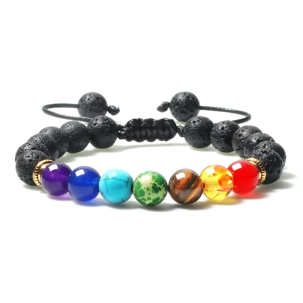 CowLost | badge-pass-holders-mens-natural-volcanic-rock-7-chakra-healing-bracelet |36