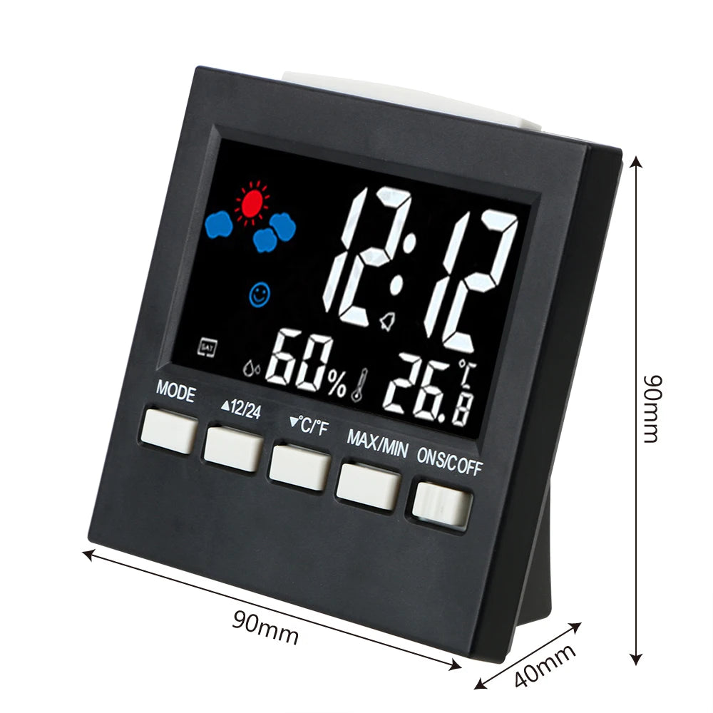 Intelligent Weather Clock with LCD Thermometer, Hygrometer, Alarm, Calendar, Voice-Activated Backlight, Temp & Humidity