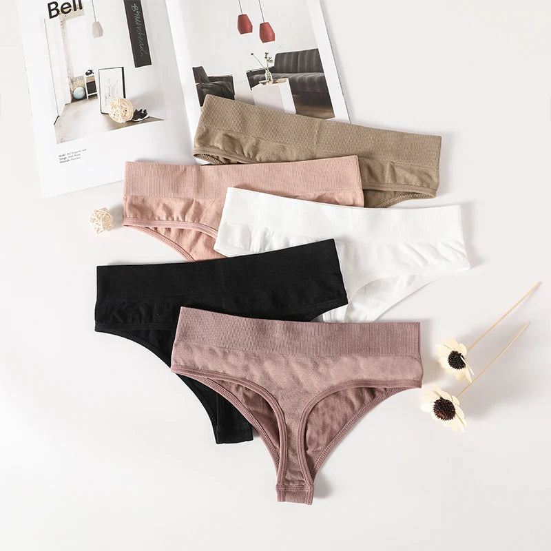 CowLost | 2pcs-set-seamless-panties-sexy-women-underwear-g-string-thong-high-waist-solid-color-lingerie-sexy-female-underpants-intimates |8