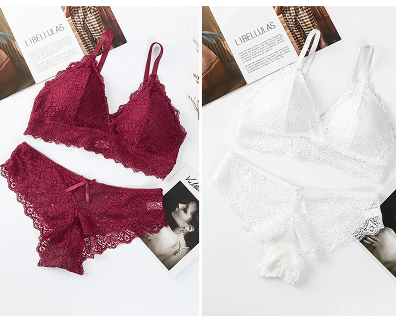 CowLost | product_id-women-floral-lace-wire-free-push-up-bra-and-low-rise-panties-set |9