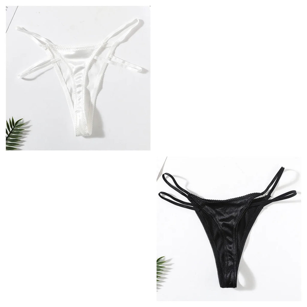CowLost | product_id-2pcs-women-low-waist-satin-g-string-thongs-solid-color-sexy-panties |12