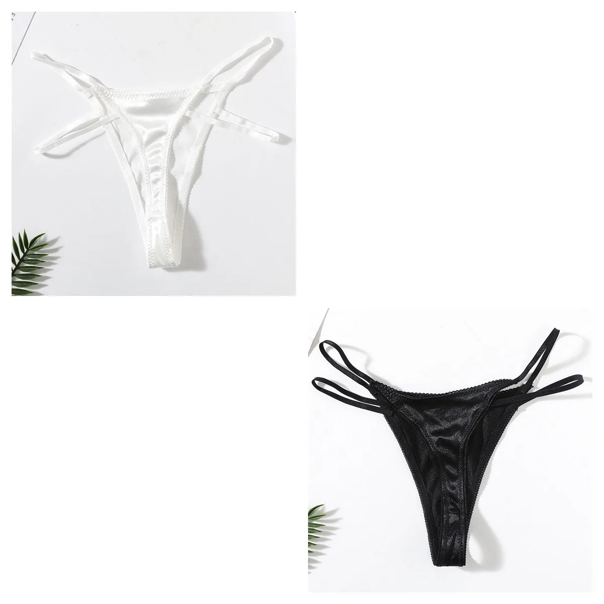 CowLost | product_id-2pcs-women-low-waist-satin-g-string-thongs-solid-color-sexy-panties |12