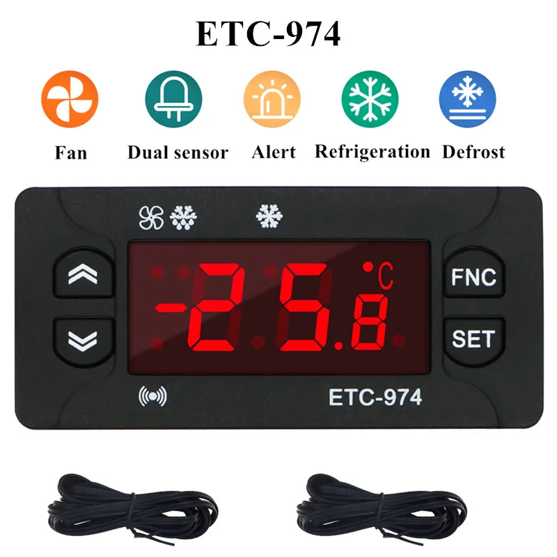 ETC-974 Mini Digital Temperature Controller 220V Thermostat Regulator with Dual NTC Sensors
