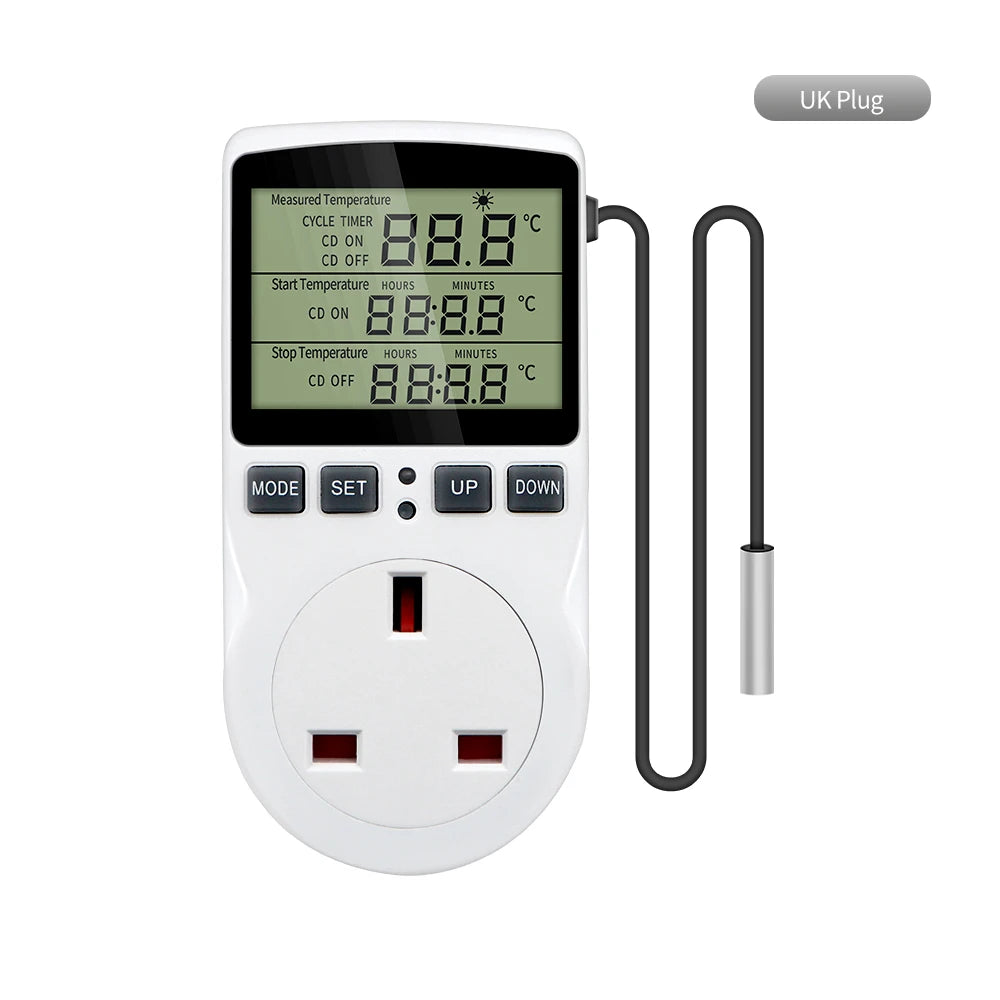 Digital Timer Socket 220V Thermostat Temperature Controller with Sensor for Cooling and Heating