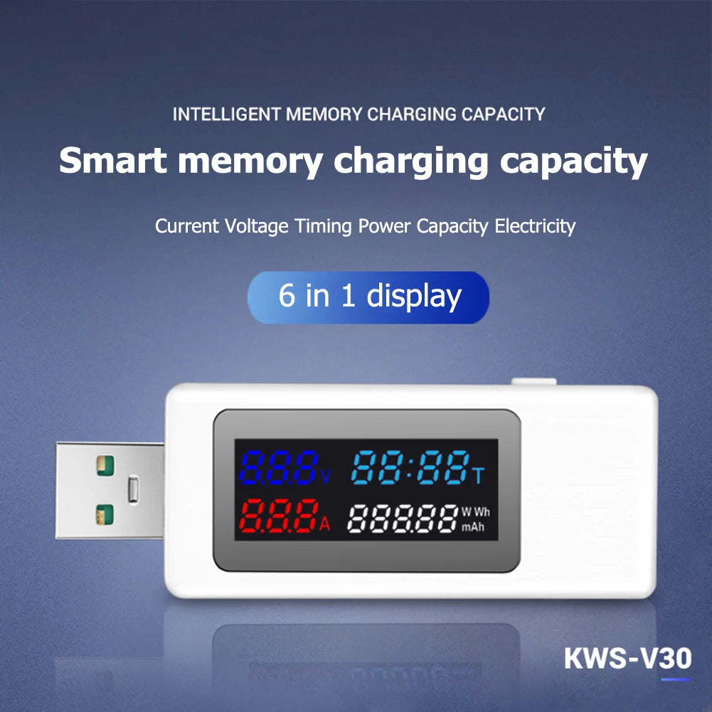 KWS-V30 6-in-1 USB DC Digital Voltage Power Meter with IPS Display and Current Tester