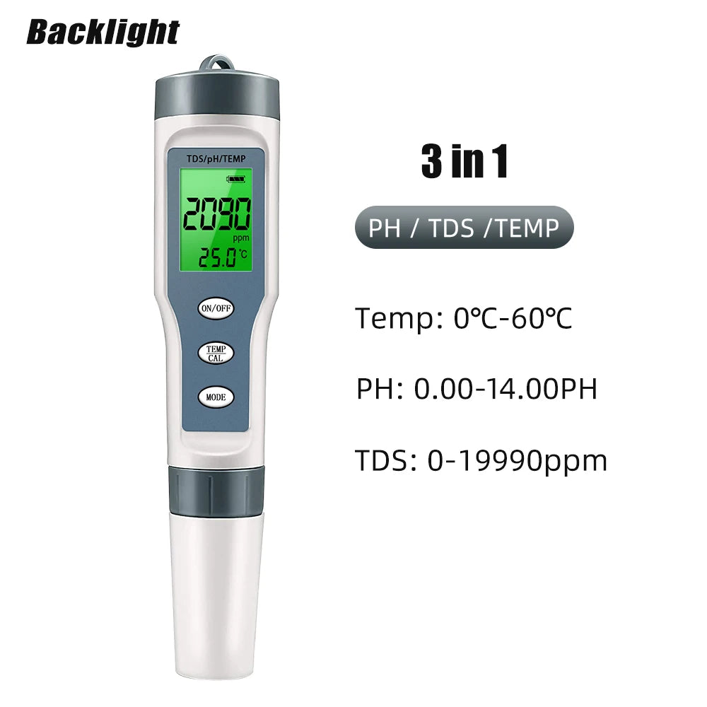JUANJUAN 3-in-1 Digital PH/TDS/Temp Meter with ATC for Water Quality Testing