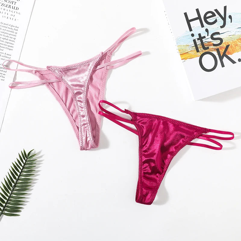 CowLost | product_id-2pcs-women-low-waist-satin-g-string-thongs-solid-color-sexy-panties |4