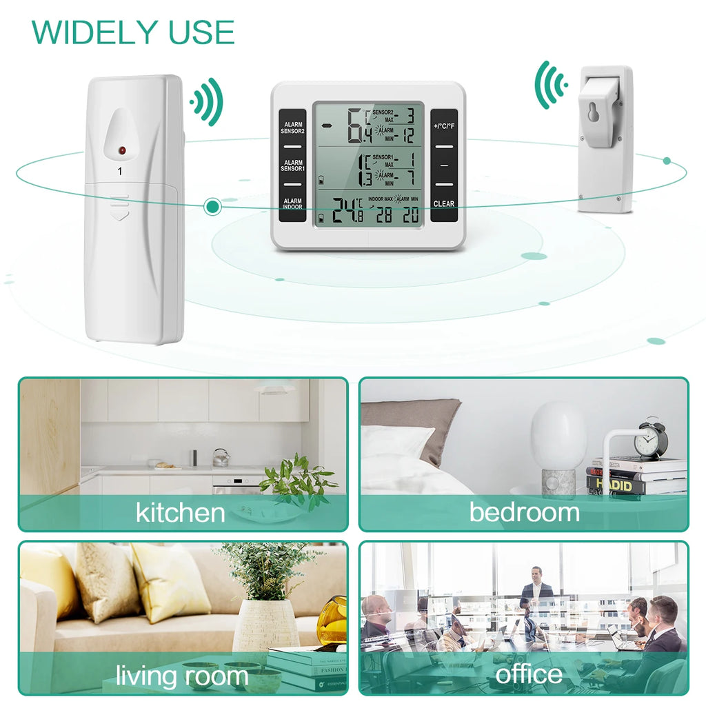 Digital Wireless Fridge and Freezer Thermometer with 2 Indoor Sensors