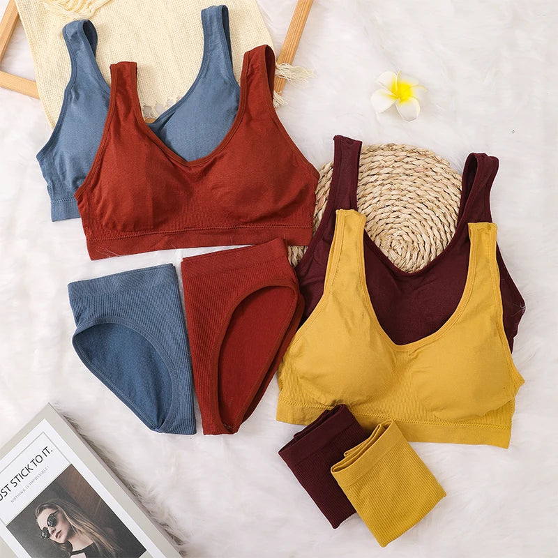 CowLost | product_id-women-seamless-wire-free-sports-bra-low-waist-briefs-set-comfortable-lingerie |10
