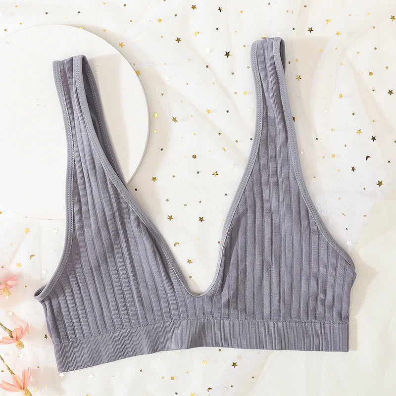 CowLost | push-up-bras-for-women-seamless-ribbed-deep-v-bralette-unlined-sexy-lingerie-wireless-crop-top-s-xl-plunge-sports-underwear |25