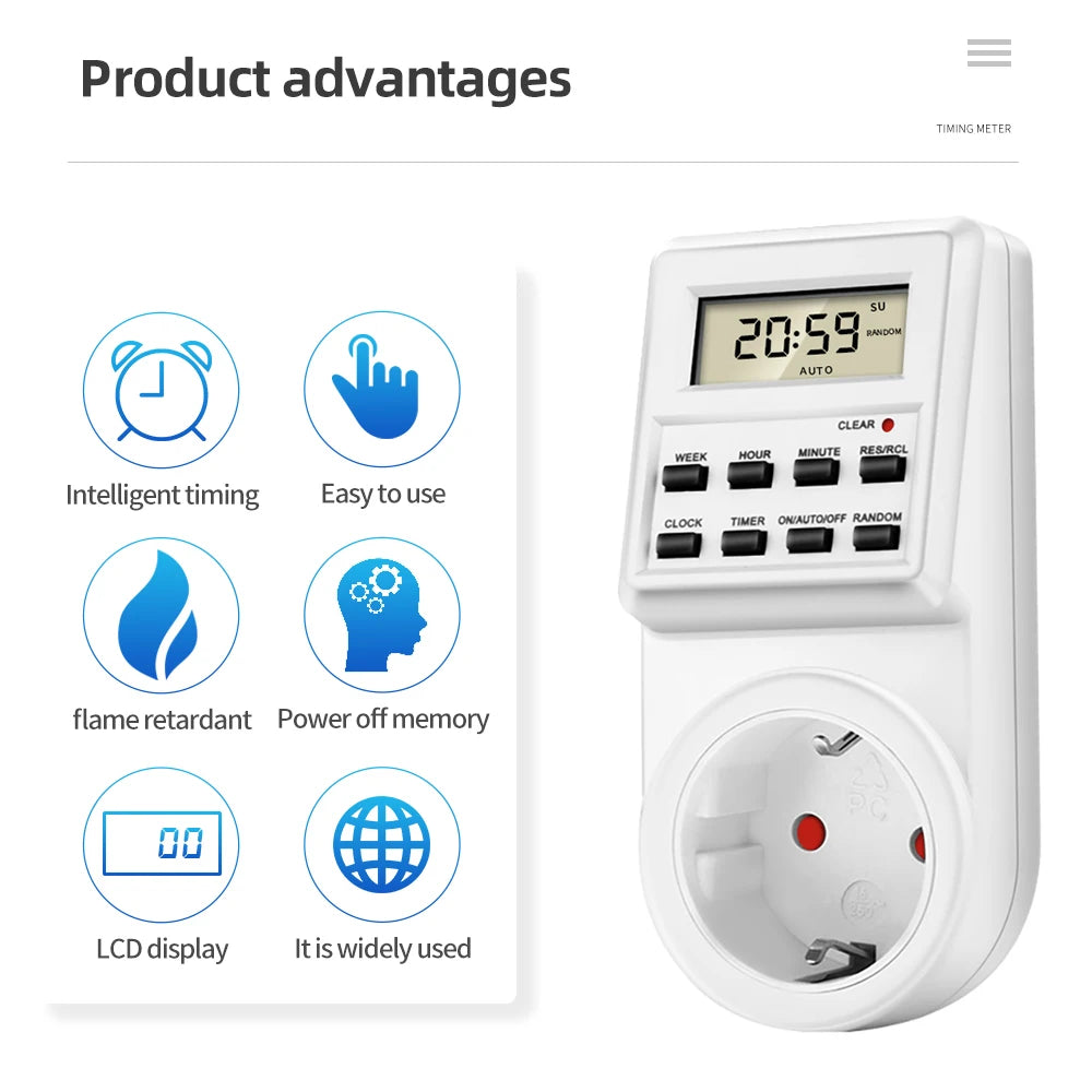 TM03 Digital 24-Hour Programmable Timer Switch Socket for EU UK AU US BR FR IT TH Plugs