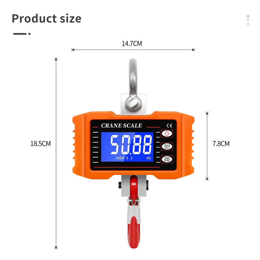 Digital Crane Scale 1000KG 1 Ton 2000lb LCD Heavy Duty Hanging Hook Balance