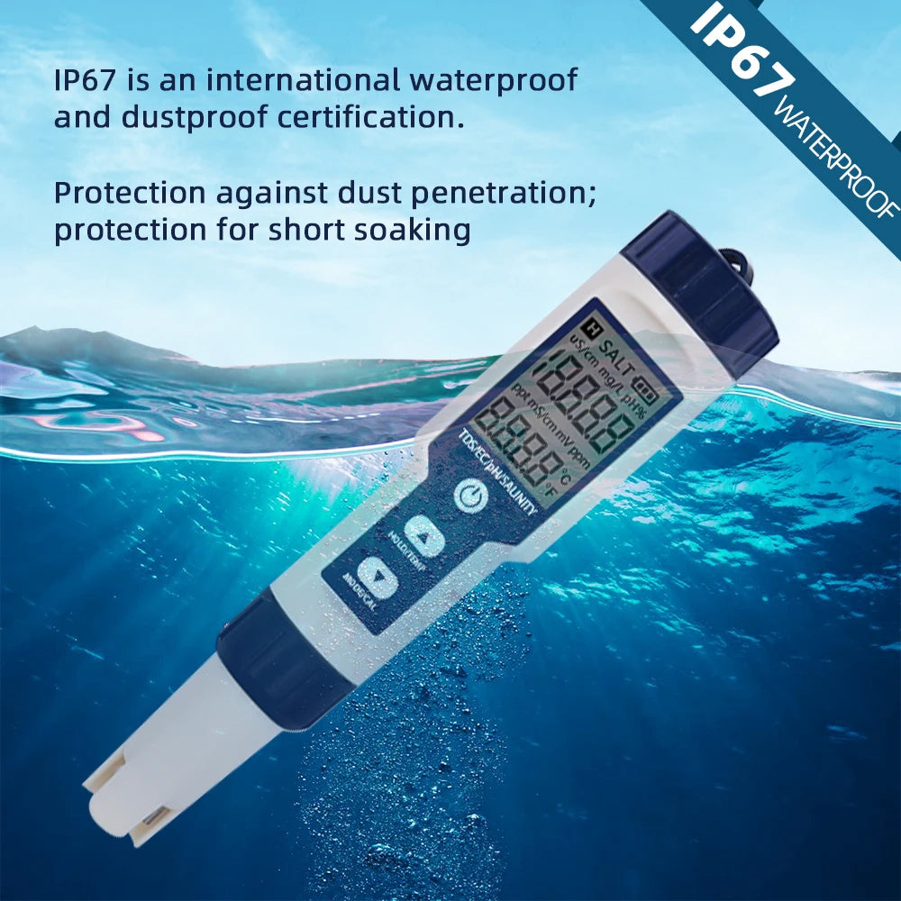 5-in-1 EC TDS Salinity Temperature pH Water Quality Tester with ATC for Food, Beverages, Aquarium, Seawater