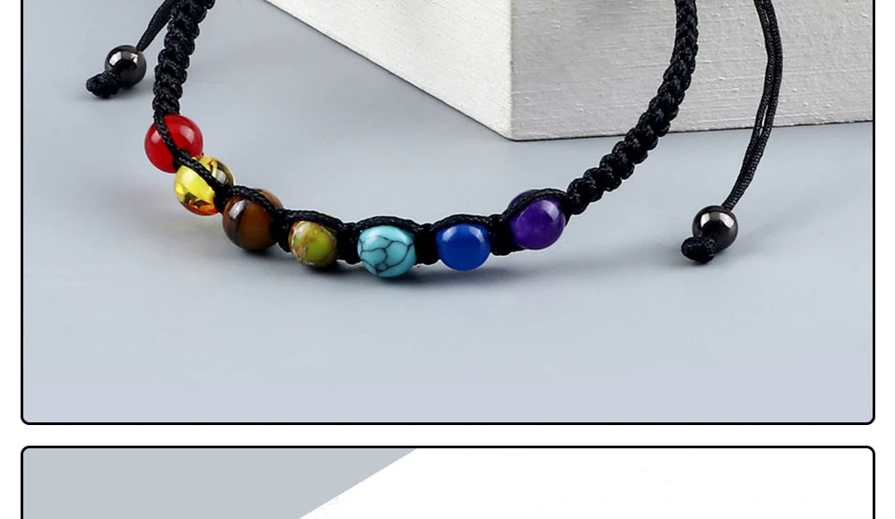 CowLost | badge-pass-holders-handmade-adjustable-7-chakra-natural-stone-beads-bracelet-6mm |16