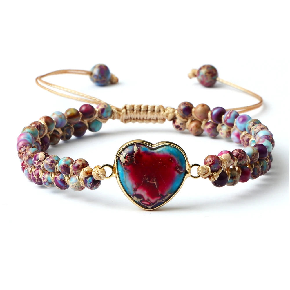 CowLost | badge-pass-holders-natural-stone-heart-shape-charm-bracelet-unisex-adjustable |26