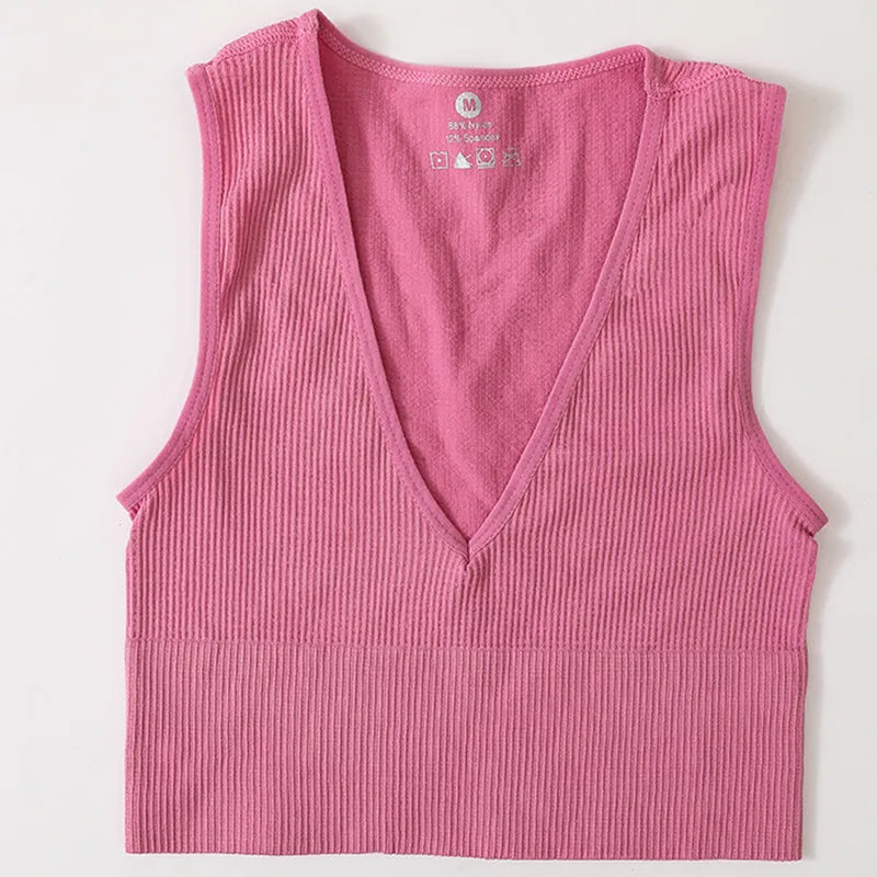 CowLost | product_id-women-seamless-v-neck-solid-crop-top-sports-bra-tank-m-xl |9