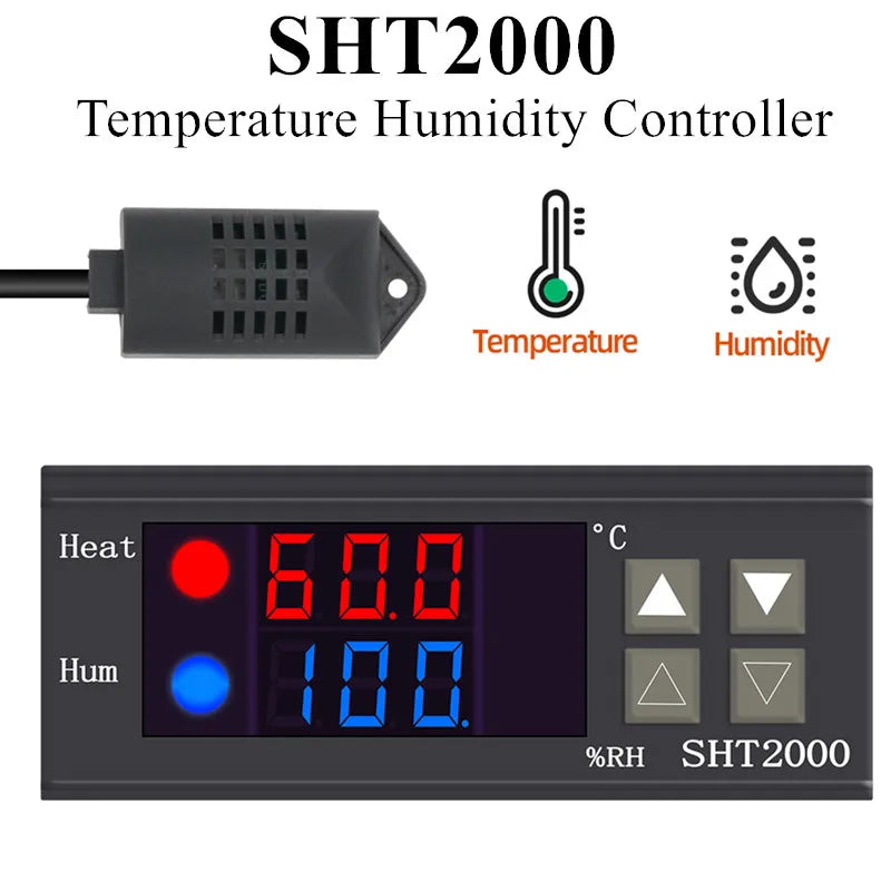 SHT2000 Temperature Humidity Controller DC 12V 24V AC 220V Thermostat Hygrometer for Home Fridge Incubator