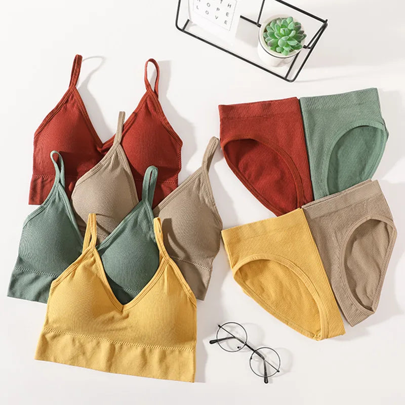 CowLost | product_id-women-seamless-push-up-bra-and-panties-set-low-back-bralette-crop-top-underwear |6