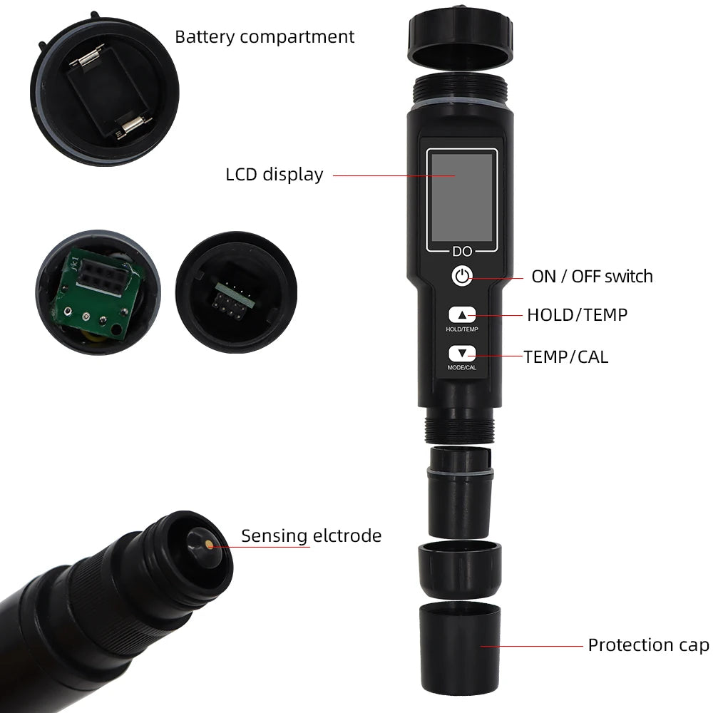 DO9100 Pen-Type Dissolved Oxygen Meter with Backlight, 0-40mg/L Oxygen Tester, ATC