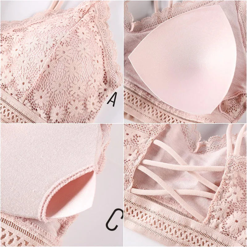 CowLost | product_id-wireless-lace-push-up-bra-brief-set-for-women-backless-solid-color-lingerie |5