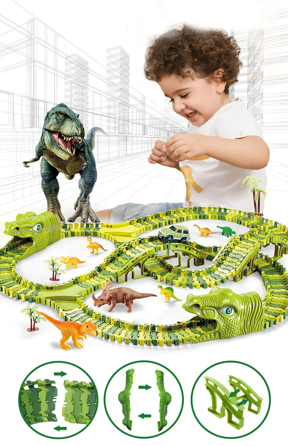 CowLost | fencing-barriers-dinosaur-plastic-racing-track-set-with-electronic-car-toy |7