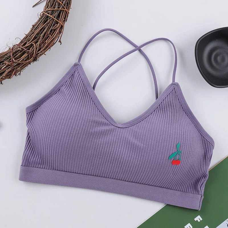 CowLost | push-up-bras-for-women-cotton-underwear-female-cherry-print-bralette-wireless-seamless-brassiere-removable-pads-sexy-lingerie |2