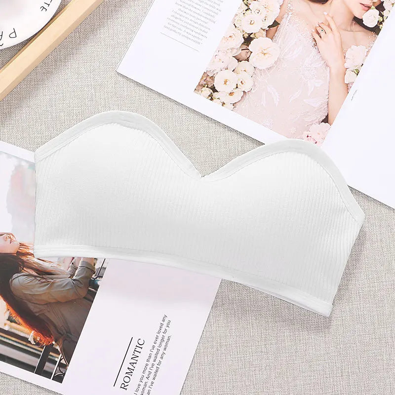 CowLost | strapless-bra-tube-top-women-crop-top-non-wire-invisible-bra-3-4-cup-underwear-sexy-lingerie-cotton-bandeau-bra-removable-pads |3