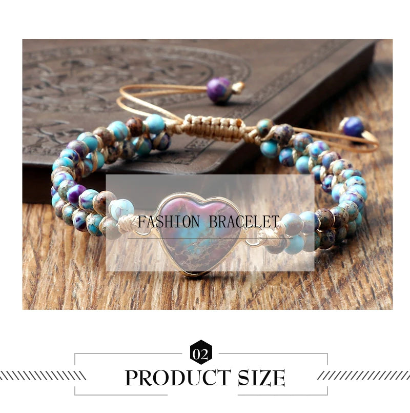 CowLost | badge-pass-holders-natural-stone-heart-shape-charm-bracelet-unisex-adjustable |7
