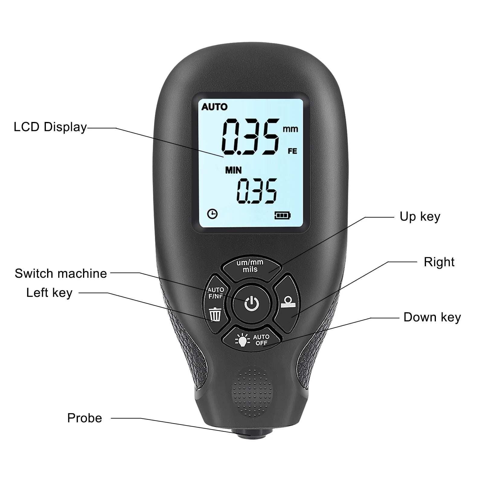 JUANJUAN Car Paint Coating Thickness Gauge 0-2000um LCD Display Manual Tester