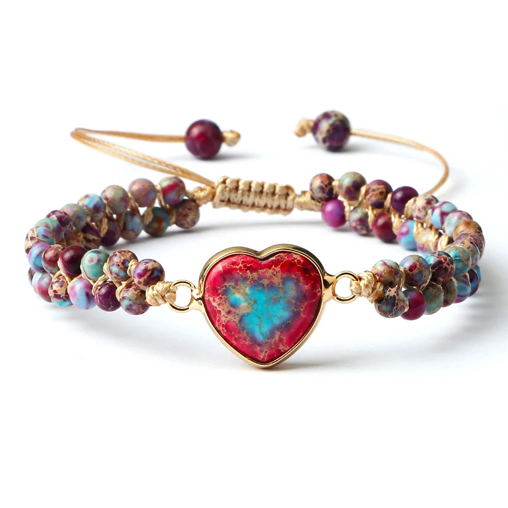 CowLost | badge-pass-holders-natural-stone-heart-shape-charm-bracelet-unisex-adjustable |29