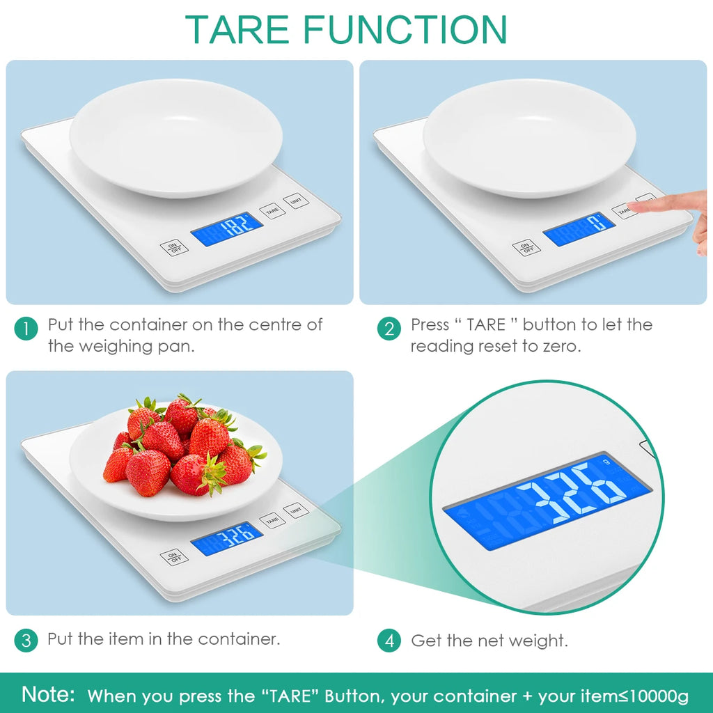 Digital Kitchen Scale 1g-10kg Waterproof Tempered Glass High Accuracy Multi-Function